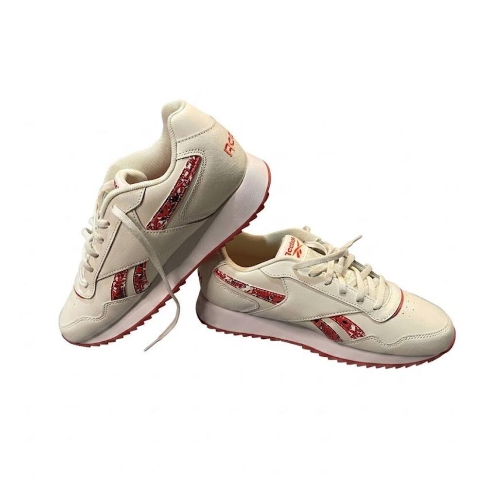 Reebok Classic Leather Sneakers Womens 8.5 Cream Red Floral Print NWOT